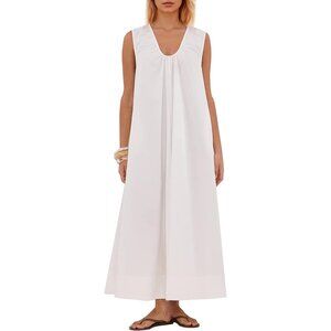 Women Flowy Maxi Dress Sleeveless Ruched Long Casual Vacation Sundress